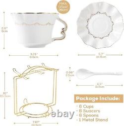 6-Piece Luxury Tea Cup Set with Golden Trim British Royal Porcelain