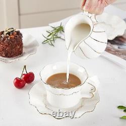 6-Piece Luxury Tea Cup Set with Golden Trim British Royal Porcelain