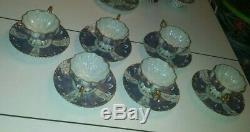 6 ROYAL SEALY Purple Gold Trim LUSTERWARE China Tea Cups & Saucers JAPAN antique
