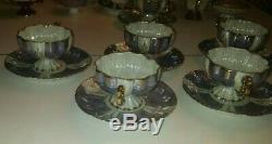 6 ROYAL SEALY Purple Gold Trim LUSTERWARE China Tea Cups & Saucers JAPAN antique