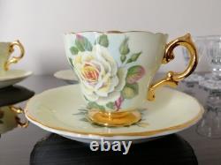 6 Regency cabbage rose heavily gold gilded 1930s tea cups & saucers
