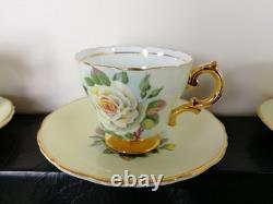 6 Regency cabbage rose heavily gold gilded 1930s tea cups & saucers