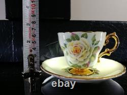 6 Regency cabbage rose heavily gold gilded 1930s tea cups & saucers
