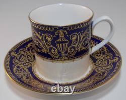 6 Royal Worcester Sandringham Cobalt Blue Gilded Coffee Cups & Saucers 1980s