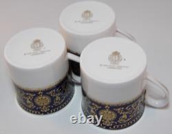 6 Royal Worcester Sandringham Cobalt Blue Gilded Coffee Cups & Saucers 1980s