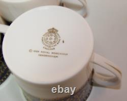 6 Royal Worcester Sandringham Cobalt Blue Gilded Coffee Cups & Saucers 1980s