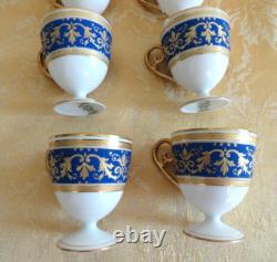 6 Sets Antique WG&Co Limoges France Cobalt With Gold Demitasse Egg Cups/Saucers