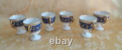 6 Sets Antique WG&Co Limoges France Cobalt With Gold Demitasse Egg Cups/Saucers