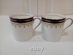 6 Sets Aynsley Leighton Demitasse Cups Saucers White W Cobalt & Gold Trim EUC