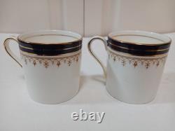 6 Sets Aynsley Leighton Demitasse Cups Saucers White W Cobalt & Gold Trim EUC