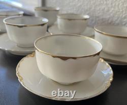 6 Sets HAVILAND LIMOGES RANSON TEA/Coffee CUPS SAUCERS WHITE with GOLD SCALLOPED