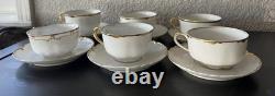 6 Sets HAVILAND LIMOGES RANSON TEA/Coffee CUPS SAUCERS WHITE with GOLD SCALLOPED