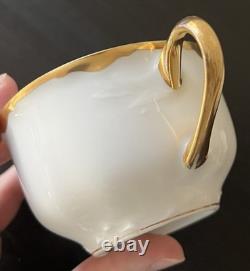 6 Sets HAVILAND LIMOGES RANSON TEA/Coffee CUPS SAUCERS WHITE with GOLD SCALLOPED