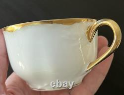 6 Sets HAVILAND LIMOGES RANSON TEA/Coffee CUPS SAUCERS WHITE with GOLD SCALLOPED