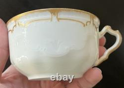 6 Sets HAVILAND LIMOGES RANSON TEA/Coffee CUPS SAUCERS WHITE with GOLD SCALLOPED