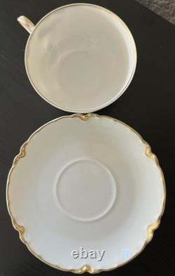 6 Sets HAVILAND LIMOGES RANSON TEA/Coffee CUPS SAUCERS WHITE with GOLD SCALLOPED