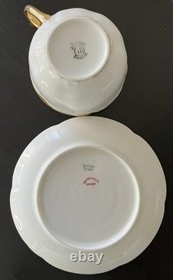 6 Sets HAVILAND LIMOGES RANSON TEA/Coffee CUPS SAUCERS WHITE with GOLD SCALLOPED