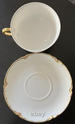 6 Sets HAVILAND LIMOGES RANSON TEA/Coffee CUPS SAUCERS WHITE with GOLD SCALLOPED