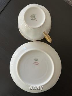 6 Sets HAVILAND LIMOGES RANSON TEA/Coffee CUPS SAUCERS WHITE with GOLD SCALLOPED