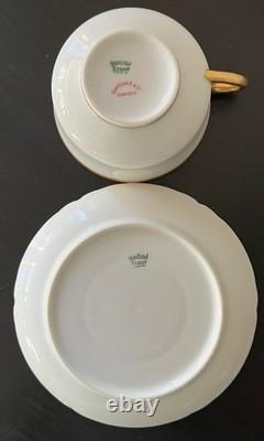 6 Sets HAVILAND LIMOGES RANSON TEA/Coffee CUPS SAUCERS WHITE with GOLD SCALLOPED