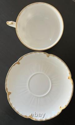 6 Sets HAVILAND LIMOGES RANSON TEA/Coffee CUPS SAUCERS WHITE with GOLD SCALLOPED