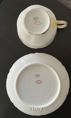 6 Sets HAVILAND LIMOGES RANSON TEA/Coffee CUPS SAUCERS WHITE with GOLD SCALLOPED