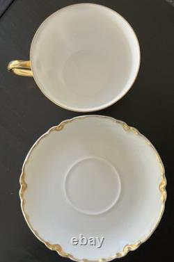 6 Sets HAVILAND LIMOGES RANSON TEA/Coffee CUPS SAUCERS WHITE with GOLD SCALLOPED