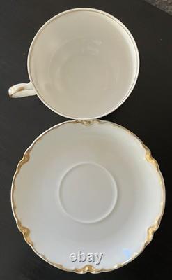 6 Sets HAVILAND LIMOGES RANSON TEA/Coffee CUPS SAUCERS WHITE with GOLD SCALLOPED