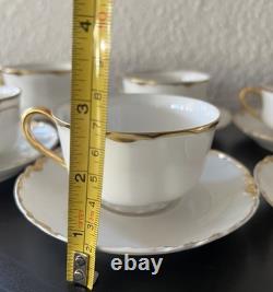 6 Sets HAVILAND LIMOGES RANSON TEA/Coffee CUPS SAUCERS WHITE with GOLD SCALLOPED