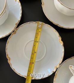6 Sets HAVILAND LIMOGES RANSON TEA/Coffee CUPS SAUCERS WHITE with GOLD SCALLOPED