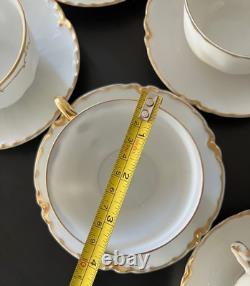 6 Sets HAVILAND LIMOGES RANSON TEA/Coffee CUPS SAUCERS WHITE with GOLD SCALLOPED