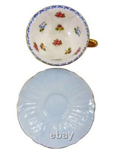 6 Sets Of Shelley Blue Oleander Wild Flowers Footed Tea Cups Saucers Gold Trim