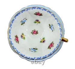 6 Sets Of Shelley Blue Oleander Wild Flowers Footed Tea Cups Saucers Gold Trim