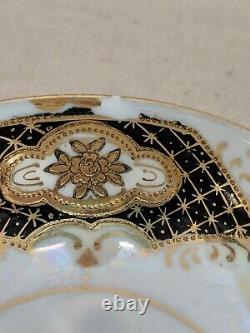 6 Sets Vintage Tea Cups & Saucers Royal Sealy China Iridescent White Black Gold