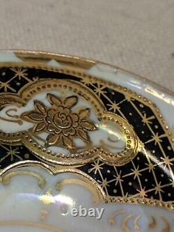 6 Sets Vintage Tea Cups & Saucers Royal Sealy China Iridescent White Black Gold