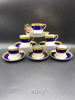 6 Sets of Minton for Tiffany demitasse cups and saucers in cobalt blue and gold