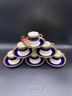 6 Sets of Minton for Tiffany demitasse cups and saucers in cobalt blue and gold