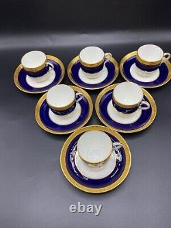 6 Sets of Minton for Tiffany demitasse cups and saucers in cobalt blue and gold