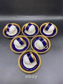 6 Sets of Minton for Tiffany demitasse cups and saucers in cobalt blue and gold