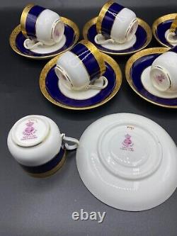 6 Sets of Minton for Tiffany demitasse cups and saucers in cobalt blue and gold
