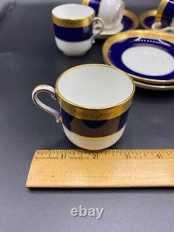 6 Sets of Minton for Tiffany demitasse cups and saucers in cobalt blue and gold