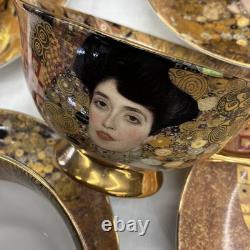6 Stechcol Bone China Teacups & Saucers Gustav Klimt Adele Bloch-Bauer Gold Art