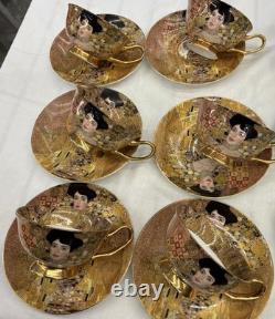 6 Stechcol Bone China Teacups & Saucers Gustav Klimt Adele Bloch-Bauer Gold Art