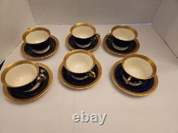 6 Syracuse Queen Anne Old Ivory Cobalt Blue & Gold Cups & Saucers FOOTED MINT