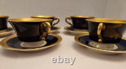 6 Syracuse Queen Anne Old Ivory Cobalt Blue & Gold Cups & Saucers FOOTED MINT
