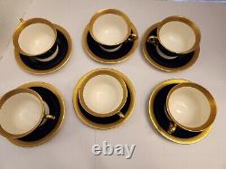 6 Syracuse Queen Anne Old Ivory Cobalt Blue & Gold Cups & Saucers FOOTED MINT