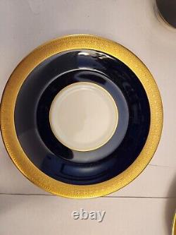 6 Syracuse Queen Anne Old Ivory Cobalt Blue & Gold Cups & Saucers FOOTED MINT