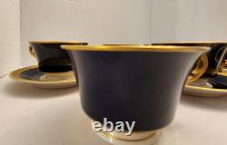 6 Syracuse Queen Anne Old Ivory Cobalt Blue & Gold Cups & Saucers FOOTED MINT
