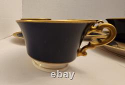 6 Syracuse Queen Anne Old Ivory Cobalt Blue & Gold Cups & Saucers FOOTED MINT