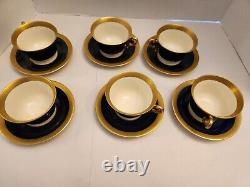 6 Syracuse Queen Anne Old Ivory Cobalt Blue & Gold Cups & Saucers FOOTED MINT